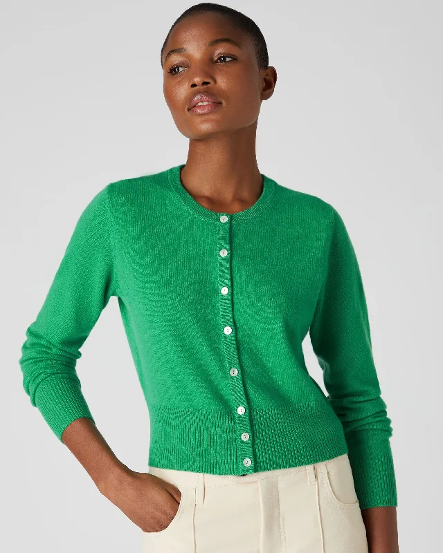 Women's Long Sleeve Cropped Cashmere Cardigan Parrot Green