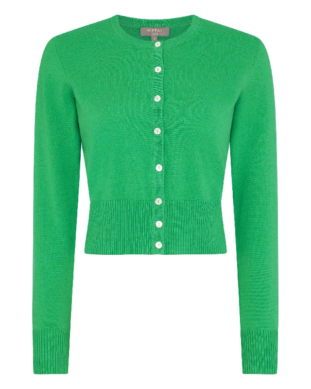 Women's Long Sleeve Cropped Cashmere Cardigan Parrot Green