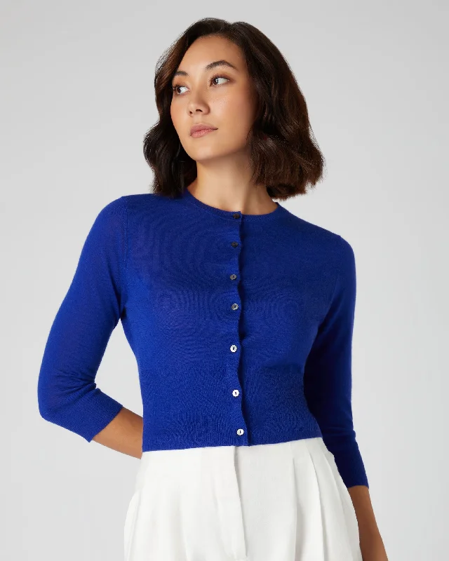 Women's Superfine Cropped Cashmere Cardigan Ultramarine Blue