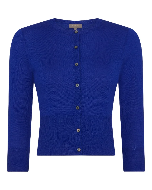 Women's Superfine Cropped Cashmere Cardigan Ultramarine Blue