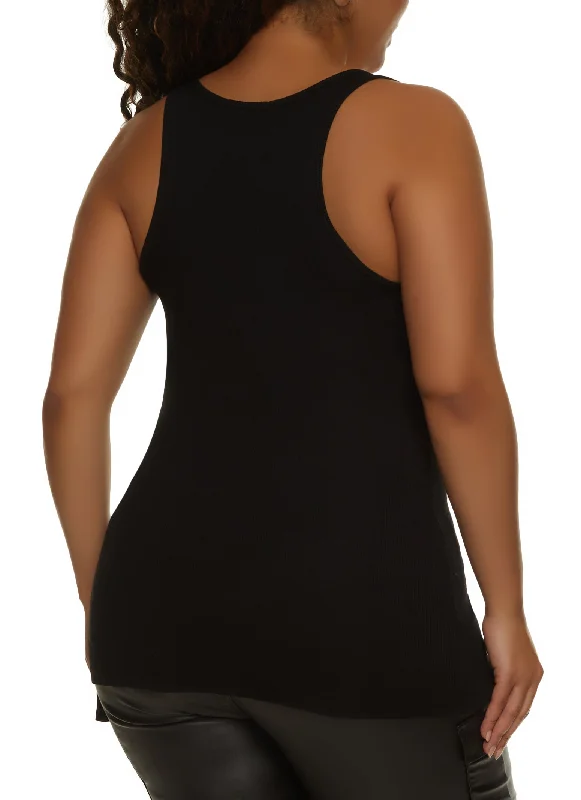 Plus Size Ribbed Knit Racerback Tank Top