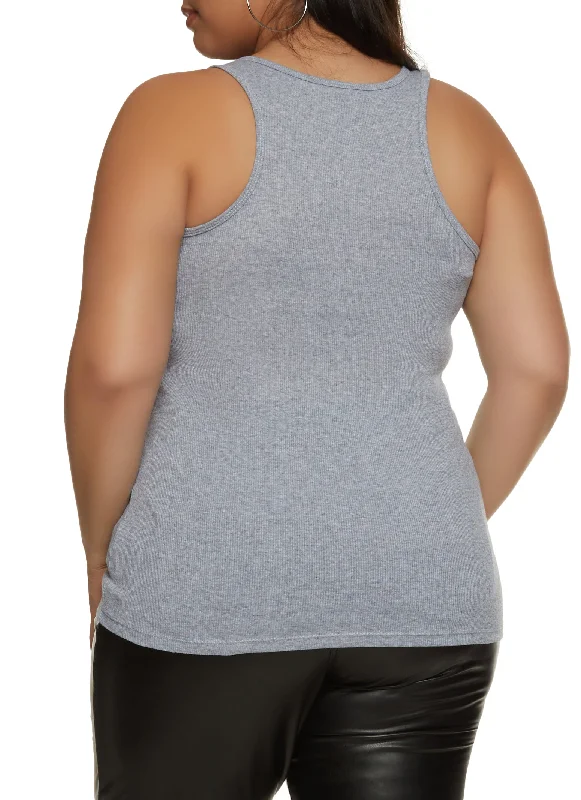 Plus Size Ribbed Knit Racerback Tank Top