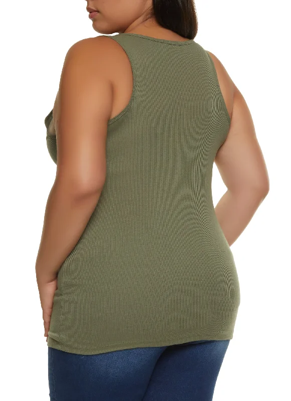 Plus Size Ribbed Knit Racerback Tank Top