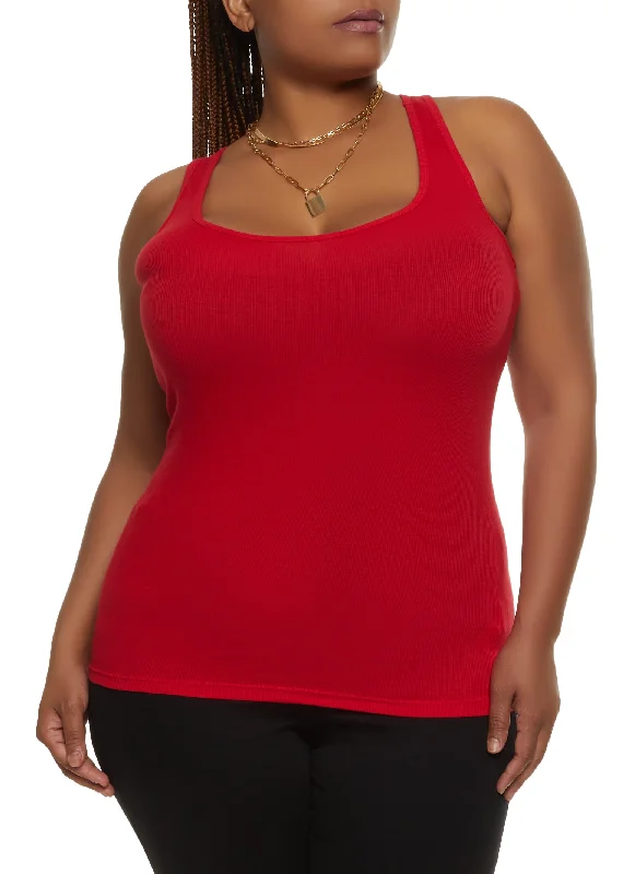 Plus Size Ribbed Knit Racerback Tank Top