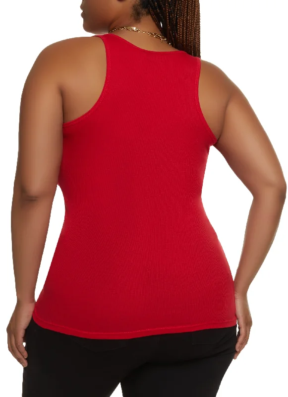 Plus Size Ribbed Knit Racerback Tank Top