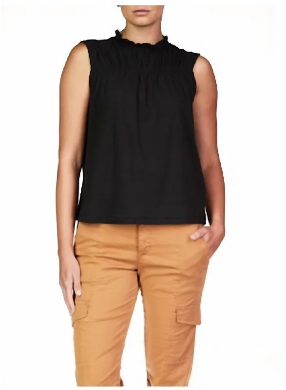 Sleeveless Shirred Top In Black