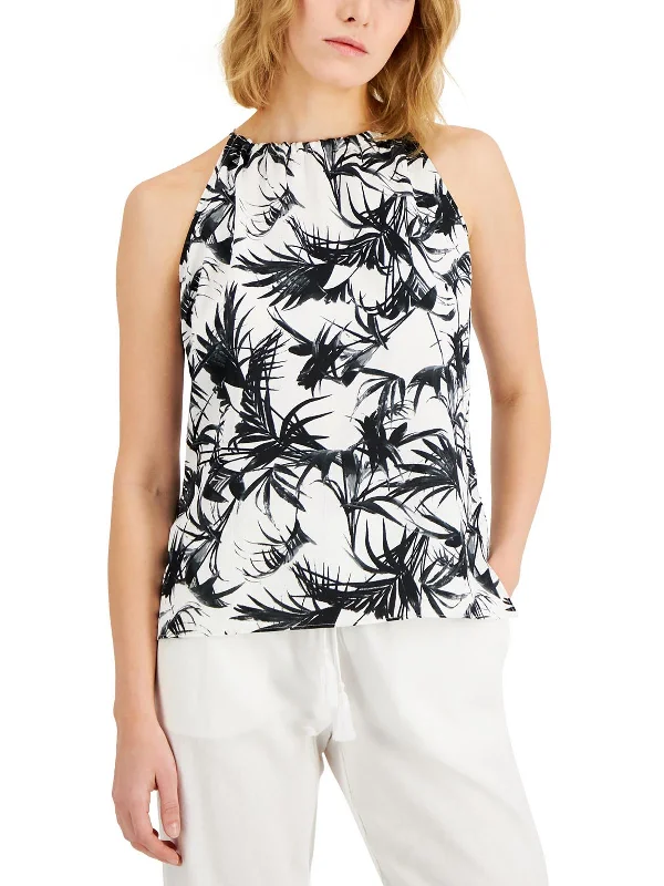 Womens Tie Neck Printed Tank Top