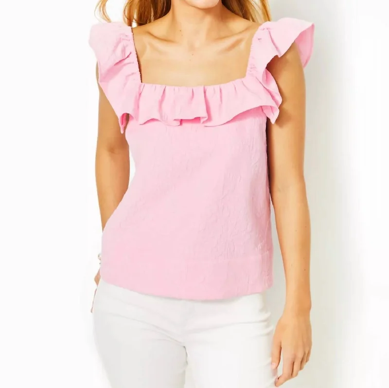 Zoya Ruffle Top In Conch Shell Pink Caliente Pucker Jacquard