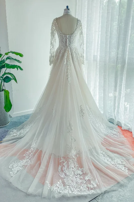 A-Line Court Train Lace Tulle Wedding Dress CW3129