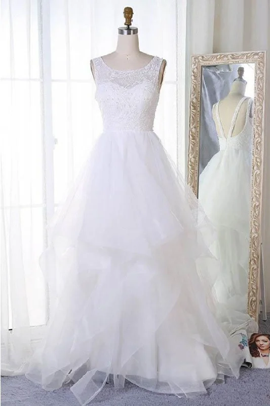 A Line Sleeveless Tulle Wedding Dresses  Beach Wedding Dresses Bridal Dresses N1010