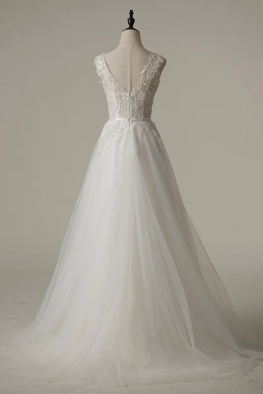 A-Line Sweep-Brush Train Tulle Wedding Dress CW3092