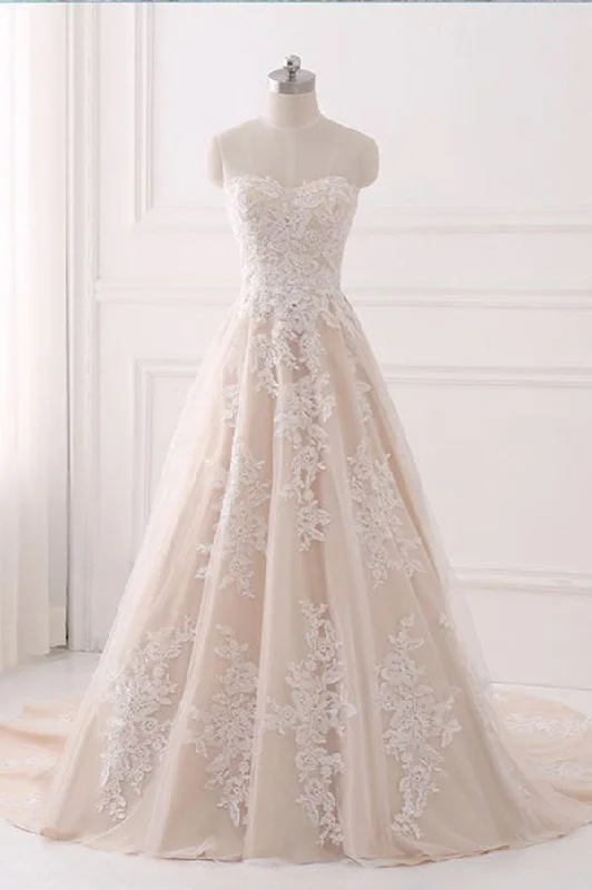 A Line Sweetheart Tulle Wedding Dresses with Appliques N822