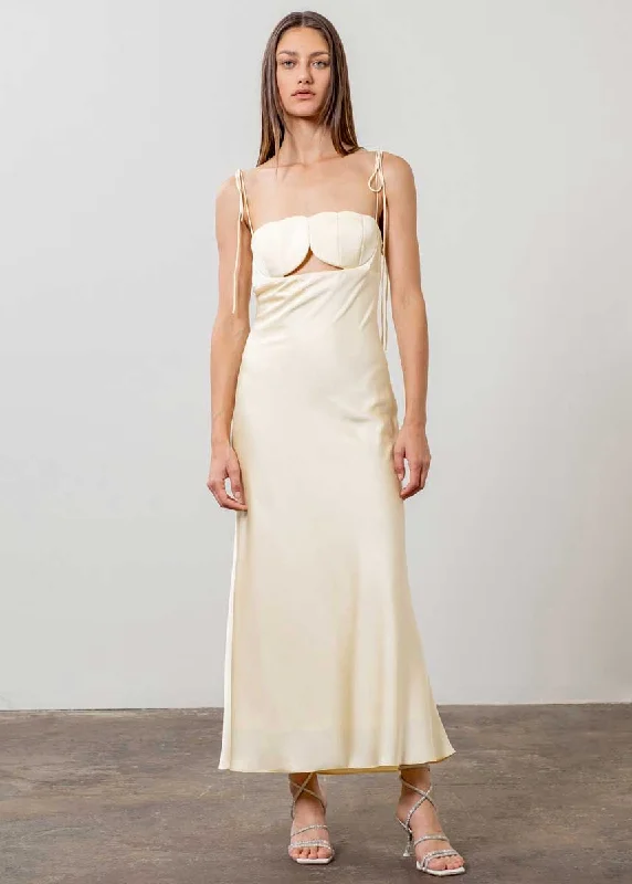 Andie Satin Midi Dress - Light Yellow