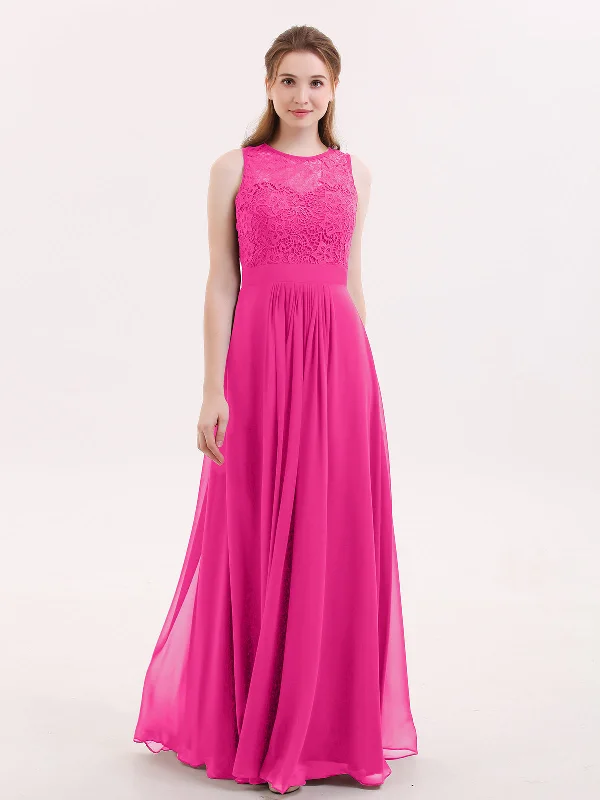 Lace and Chiffon Dress with Zipper Back Fuchsia