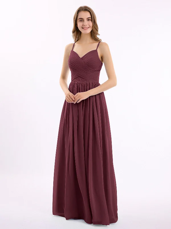 Sweetheart Neck Chiffon Dress with Spaghetti Strap Cabernet