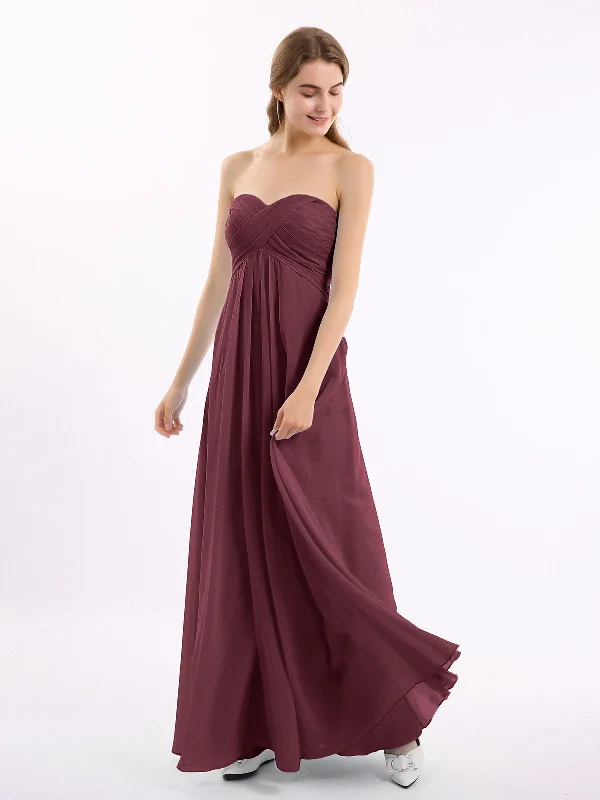 CROSS Pleated Empire Chiffon Dress with Sweetheart Cabernet