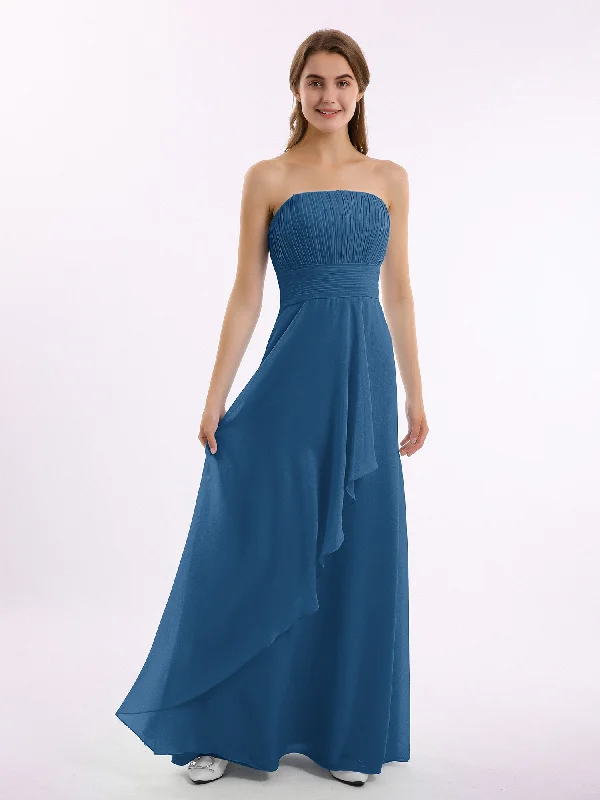 Straight Across Neck Chiffon Bridesmaid Dress Ink Blue