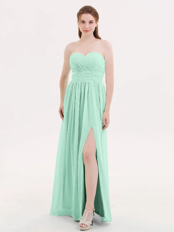 Strapless Sweetheart Neck Bridesmaid Dress with Slit Mint Green