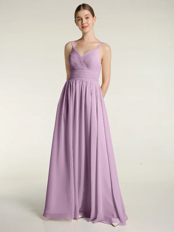 Double Straps Chiffon Dresses with Sweetheart Wisteria