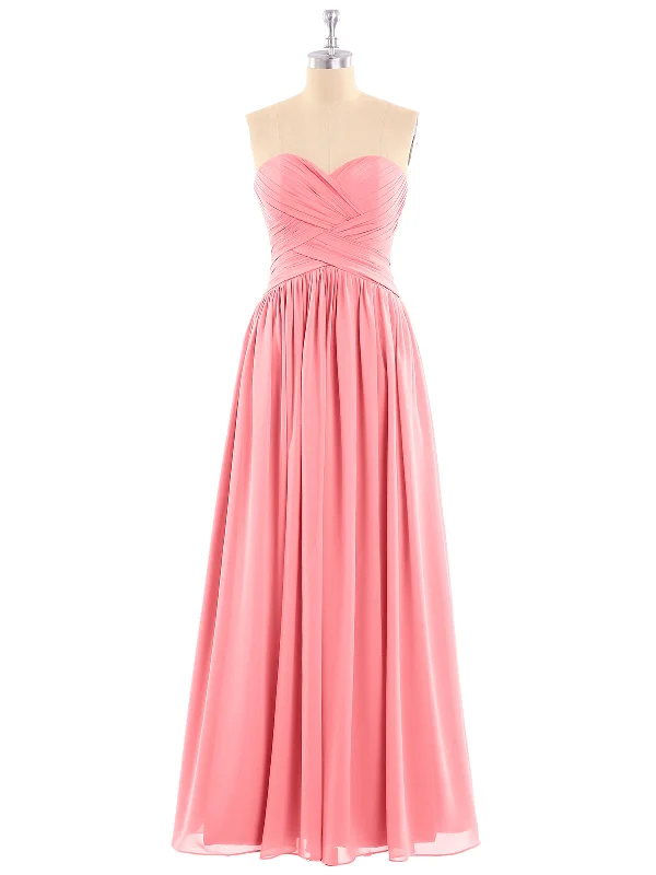 Chiffon Bridesmaid Dresses Cross Pleated Bodice Watermelon