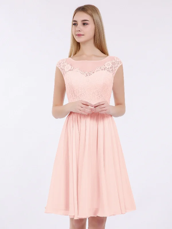 Chiffon and Lace Short Bridesmaid Gown Pearl Pink