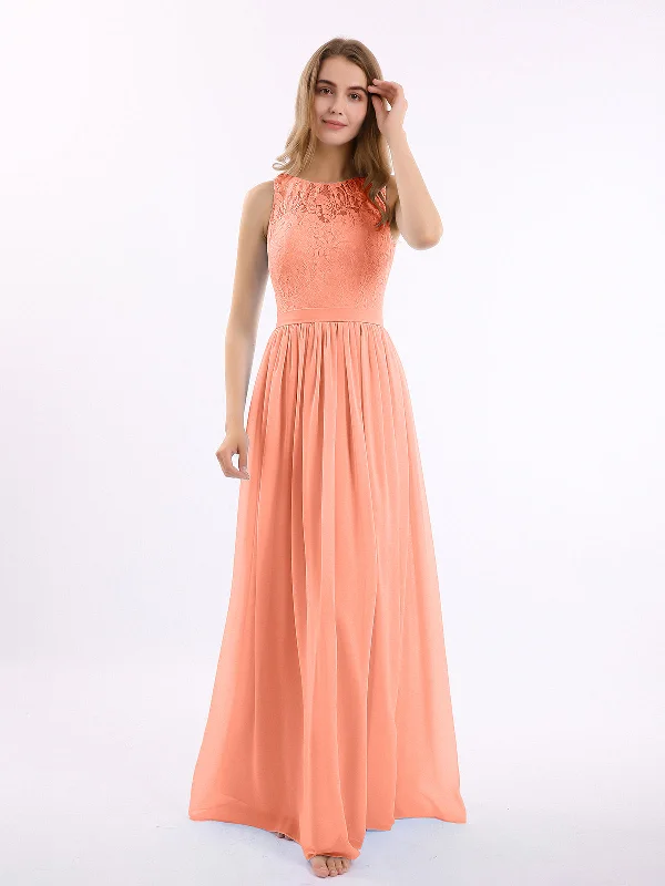 Lace And Chiffon Long Gown of Bridesmaids-Sunset