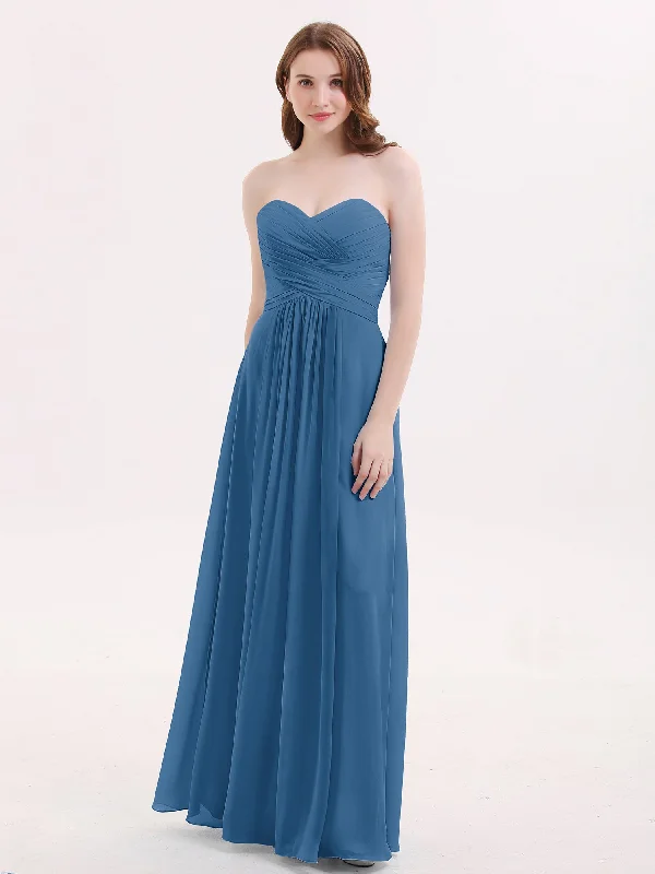 Strapless Chiffon Gown with Sweetheart-Ink Blue