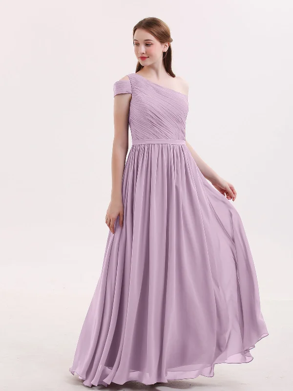 One Shoulder Bridesmaid Gown with Sash-Wisteria