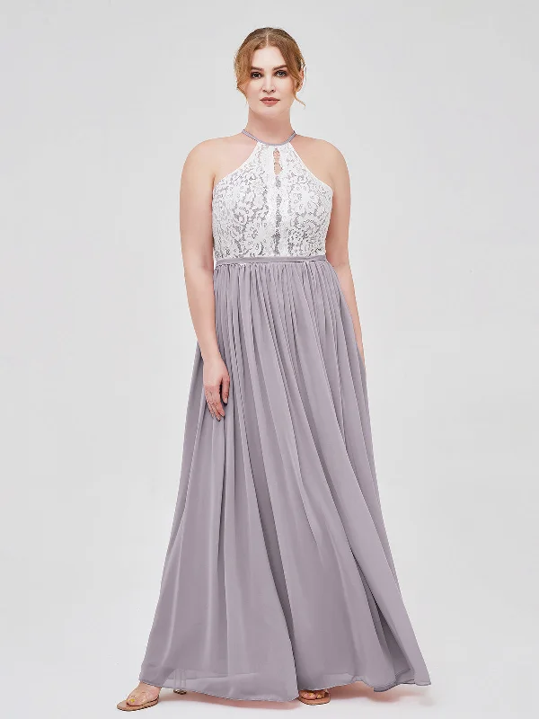 Halter Maxi Dress with Ivory Lace Bodice-Dusk Plus Size