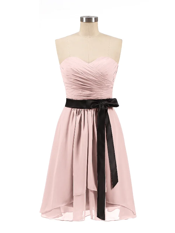 Sweetheart Neck Short Dress with Black Sash-Dusty Rose