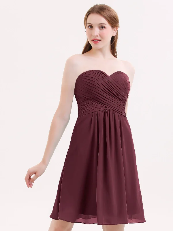 Short Strapless Bridesmaid Dress with Sweetheart-Cabernet