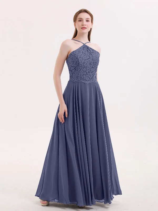 Lace and Chiffon Bridesmaid Dress-Stormy