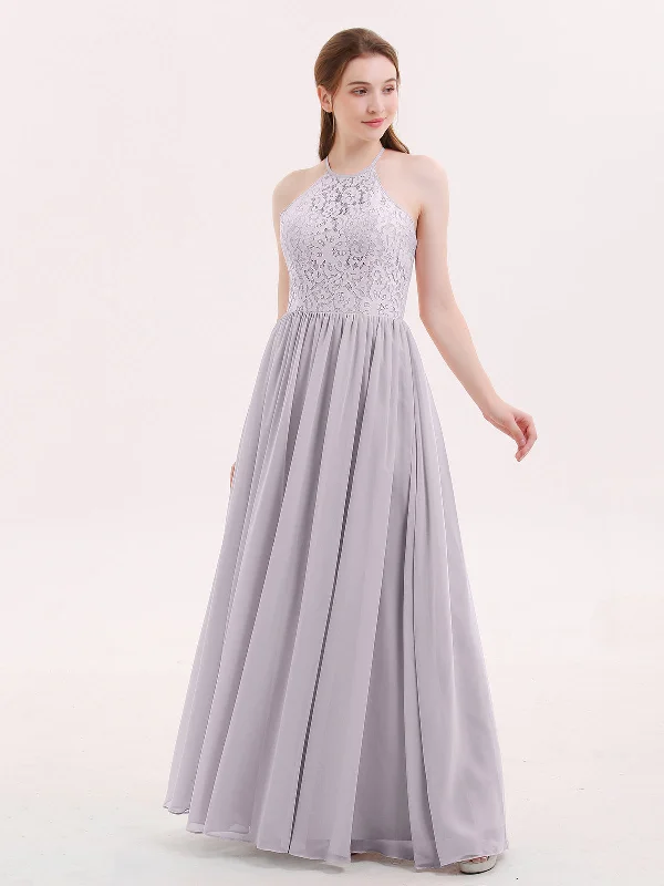 Halter Long Gown with Lace Bodice-Dusk