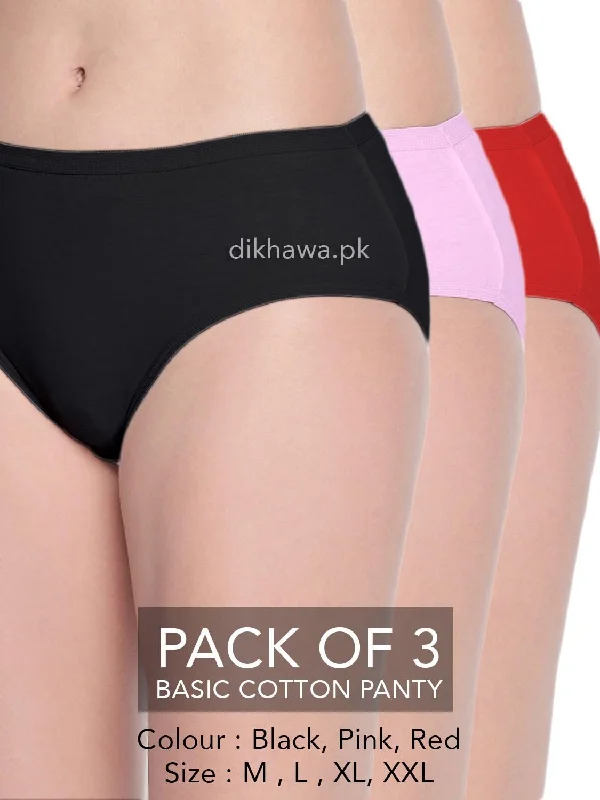 Basic Cotton Panty Pack of 3 - FL-519 - Black Pink & Red