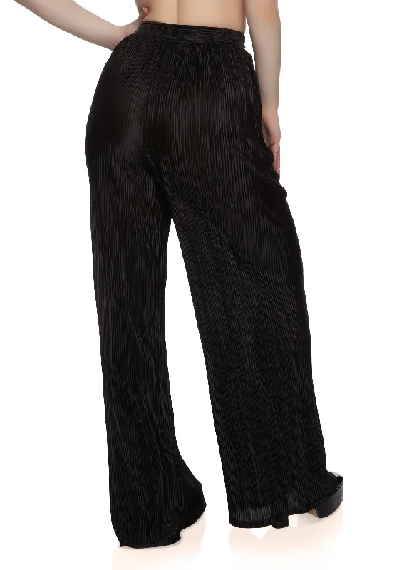 Plisse High Waisted Wide Leg Pants