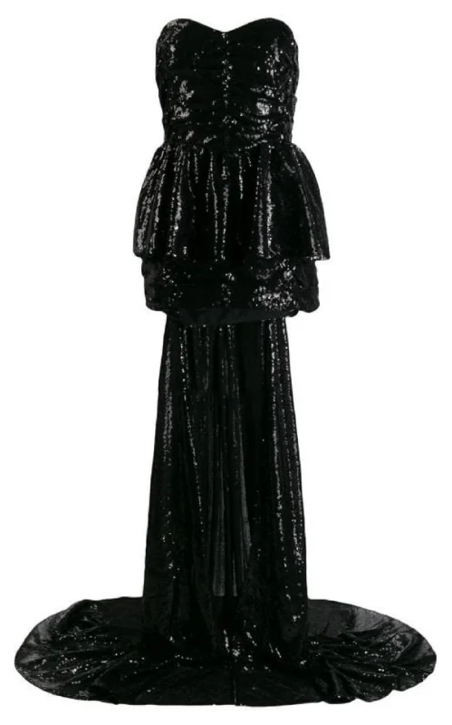 Black Sequinned Gown With Cape