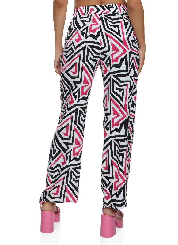 Printed Tie Front Wide Leg Pants