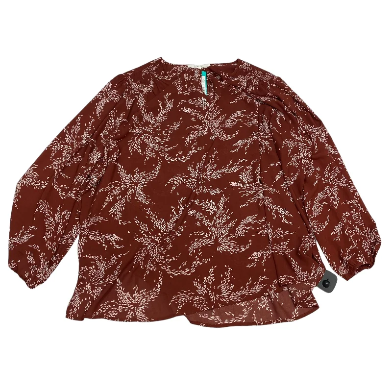 Blouse Long Sleeve By Fun 2 Fun In Brown, Size: 3x