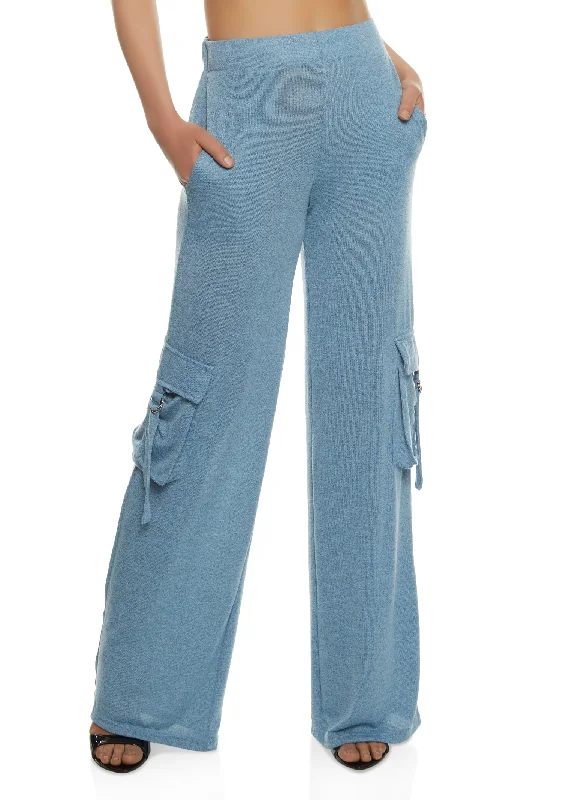 Daisy Brushed Knit Wide Leg Cargo Pocket Pants