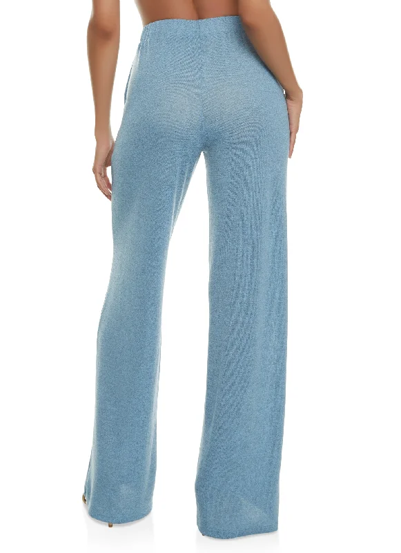 Daisy Solid Brushed Knit High Waisted Wide Leg Pants