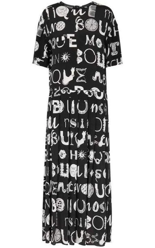 Black Typography-Print Maxi Dress