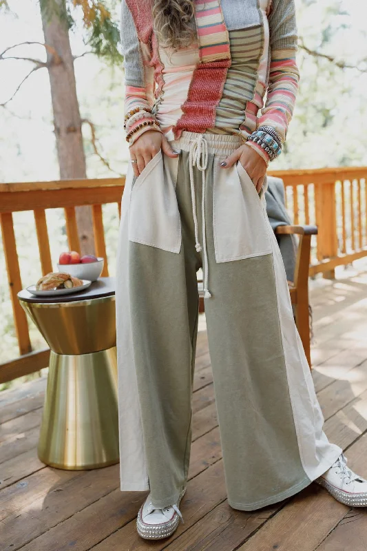 Breeze Lounge Wide Leg Pants - Olive Ivory