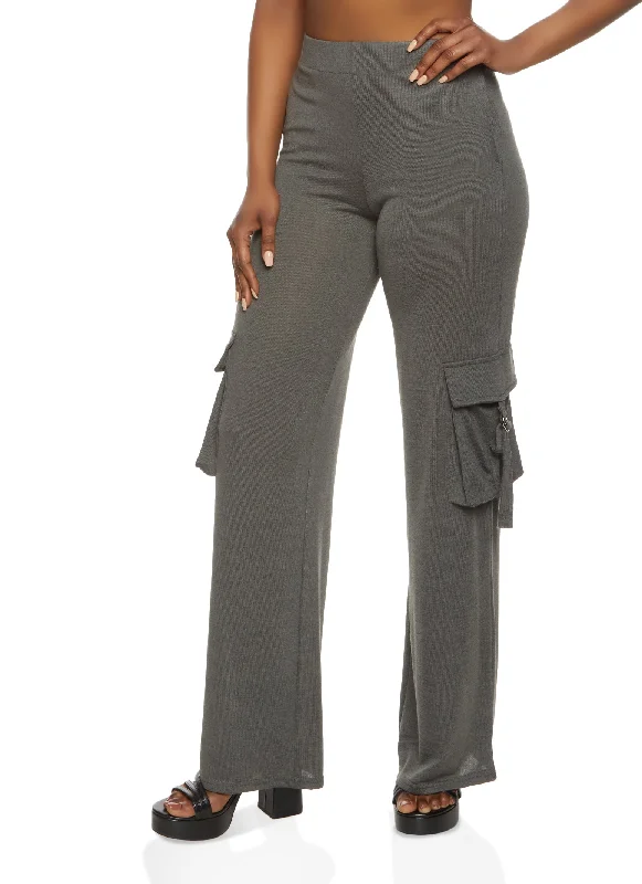 Daisy Brushed Knit Wide Leg Cargo Pocket Pants