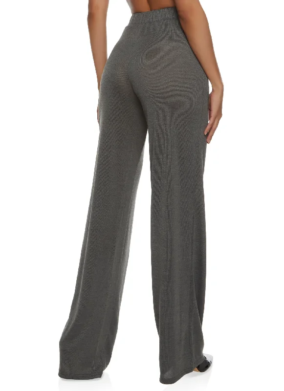 Daisy Solid Brushed Knit High Waisted Wide Leg Pants