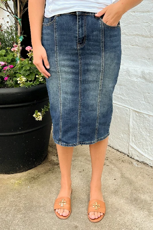 FLASH SALE * Wrenley Panel Denim Skirt in Vintage Wash