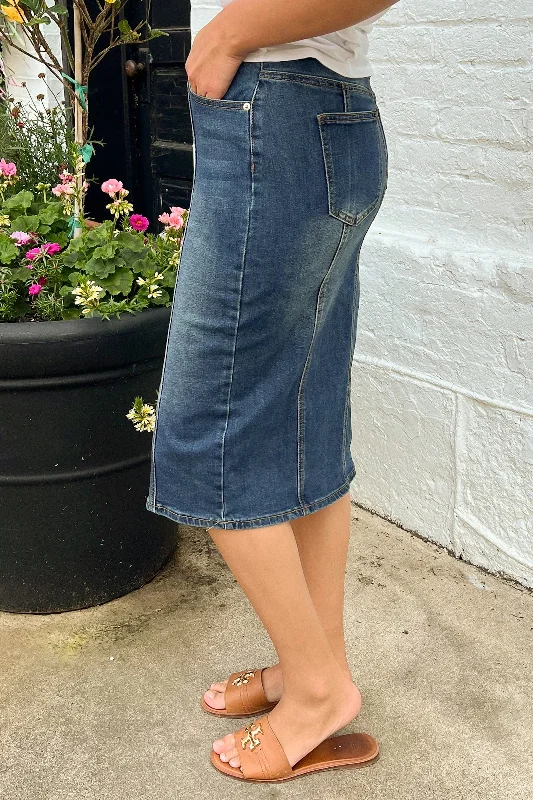 FLASH SALE * Wrenley Panel Denim Skirt in Vintage Wash