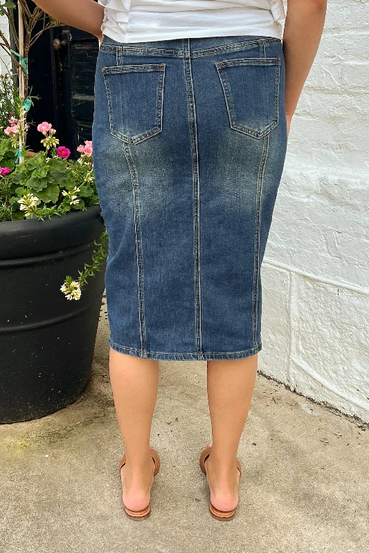 FLASH SALE * Wrenley Panel Denim Skirt in Vintage Wash