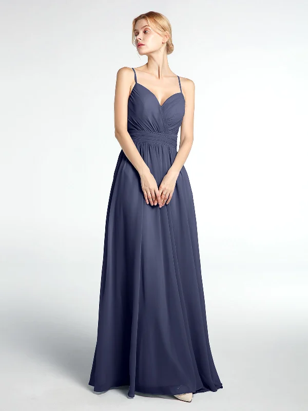 Criss Cross Open Back Chiffon Gown with Spaghetti Strap Stormy