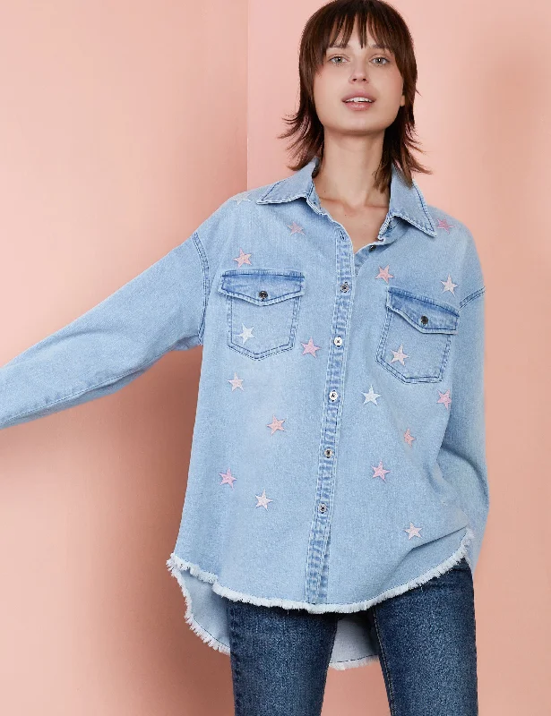 Denim Star Embroidery Shirt