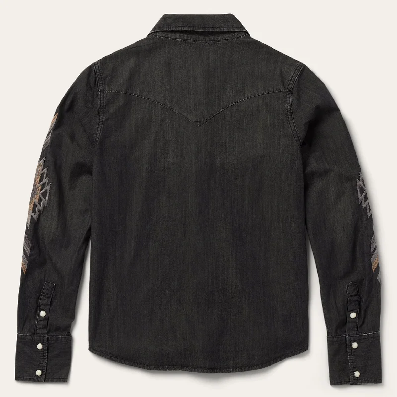 Embroidered Black Denim Shirt